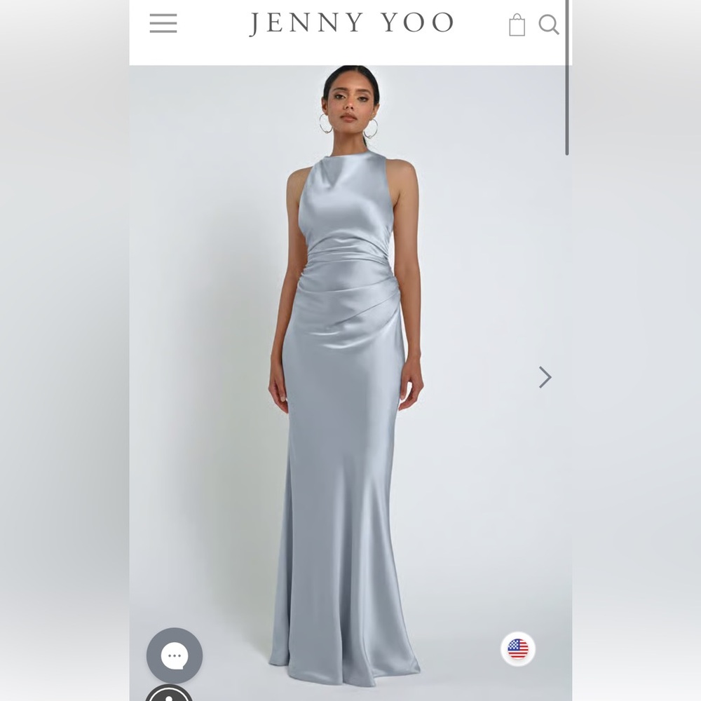 Jenny Yoo Silver Sheath Dress Halter Neckline Ruched